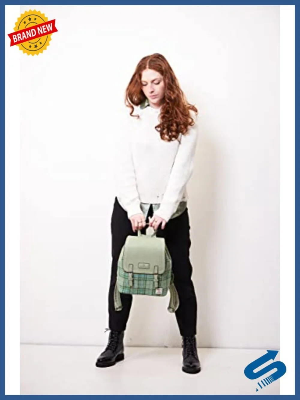 Harris Tweed & Vegan Leather Backpack, Scottish Daypack with Dual Buckle